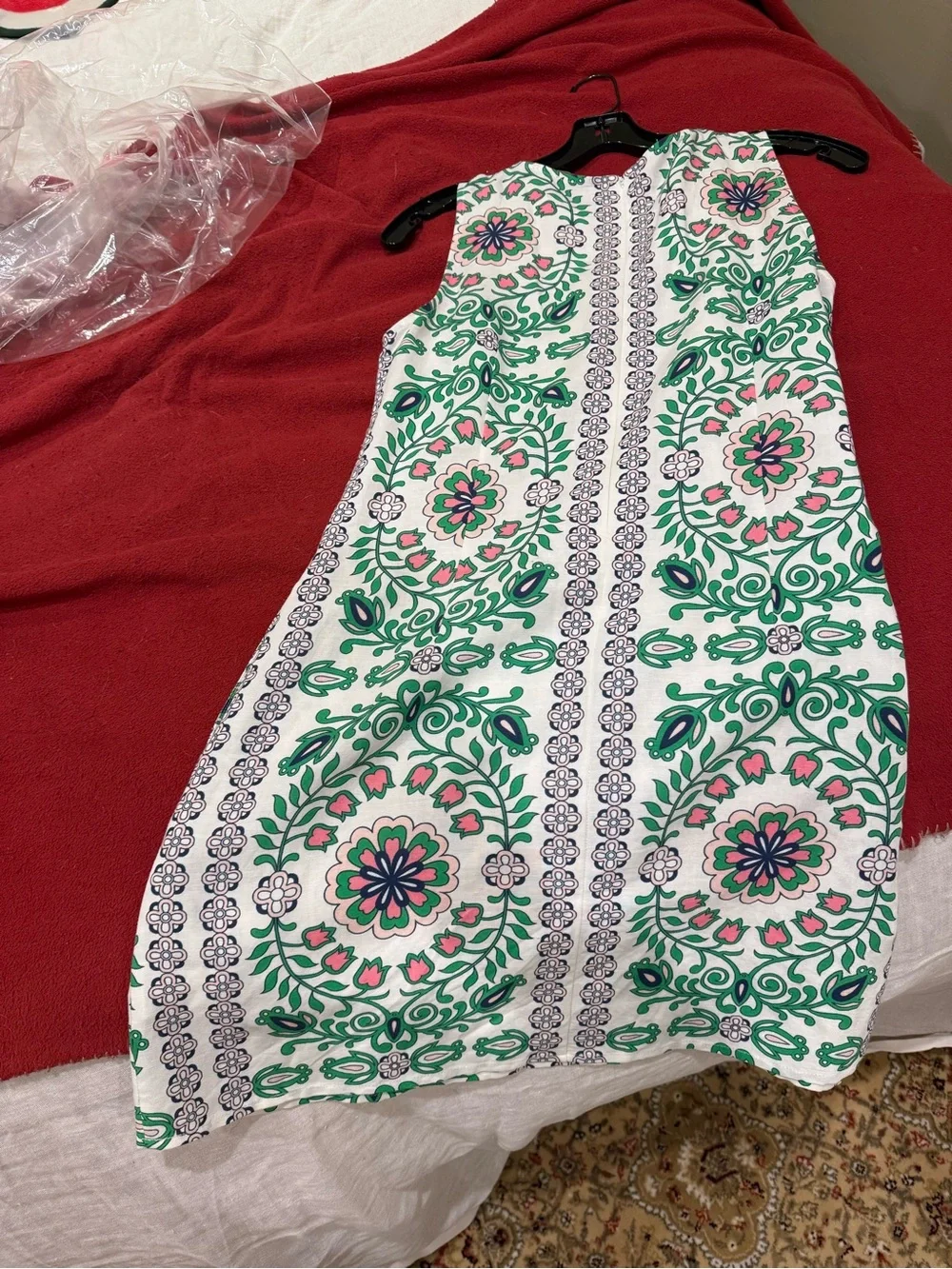 Tory Burch Green, White & Purple Printed Sleeveless Shift Dress